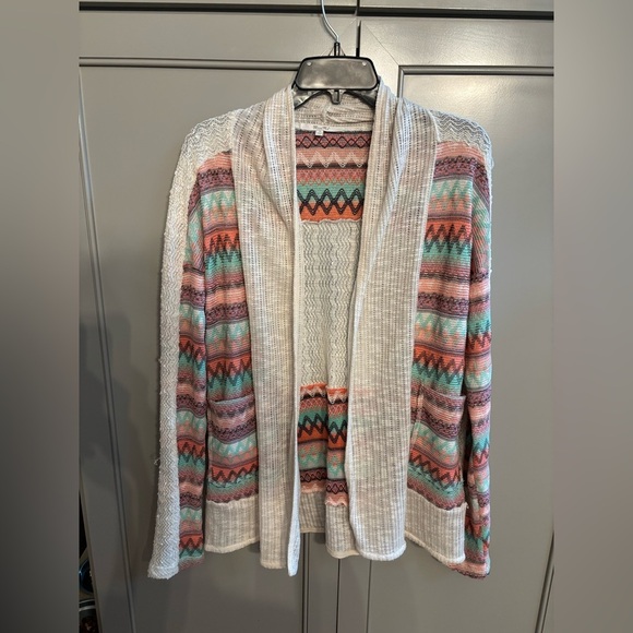 Miss Me Sweater Womens Large Open Front Southwestern with Sequins & Pockets - Picture 1 of 5